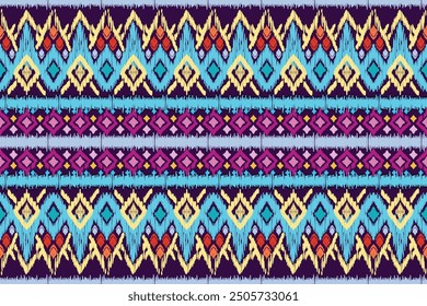 Ikat-Muster, Ikat chevron, Paisley-Muster, Vektorelement, Abstrakter Vektor, Batik, Stoffstickerei, Ethnische Muster, Ogee, Geometrische ethnische, Nahtlose Textilien, Indianer, Hintergrunddruck.