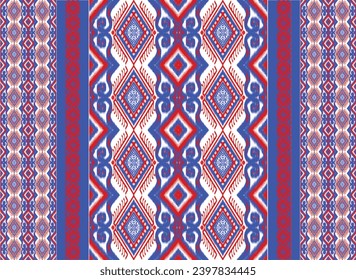 Ikat pattern colorful fabric figure Abstract Aztec symbol illustration geometric shape vector pattern Ethic nature native tribal background backdrop wallpaper print textile clothing fashion decorative