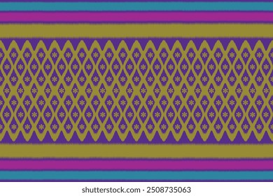 Ikat pattern is a combination of geometric art and floral patterns in a seamless style for printing fabrics, curtains, wrapping paper, wallpapers.