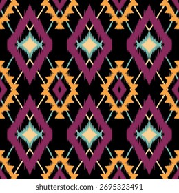 Concepto de patrón Ikat que muestra el patrón geométrico étnico tradicional, diseño para textiles, telas, alfombras, Fondos de pantalla, prendas de vestir, envolturas, batik y aplicaciones de patrón decorativo para uso versátil