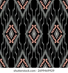 Concepto de patrón Ikat que muestra el patrón geométrico étnico tradicional, diseño para textiles, telas, alfombras, Fondos de pantalla, prendas de vestir, envolturas, batik y aplicaciones de patrón decorativo para uso versátil