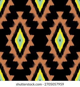 Concepto de patrón Ikat que muestra el patrón geométrico étnico tradicional, diseño para textiles, telas, alfombras, Fondos de pantalla, prendas de vestir, envolturas, batik y aplicaciones de patrón decorativo para uso versátil