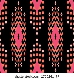 Concepto de patrón Ikat que muestra el patrón geométrico étnico tradicional, diseño para textiles, telas, alfombras, Fondos de pantalla, prendas de vestir, envolturas, batik y aplicaciones de patrón decorativo para uso versátil
