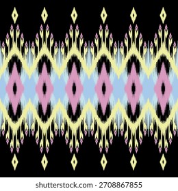 Concepto de patrón Ikat que muestra el patrón geométrico étnico tradicional, diseño para textiles, telas, alfombras, Fondos de pantalla, prendas de vestir, envolturas, batik y aplicaciones de patrón decorativo para uso versátil