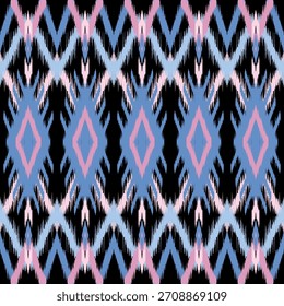 Ikat pattern concept showcasing traditional ethnic geometric pattern, design for textile, fabric, carpet, wallpaper, clothing, wrapping, batik, and decorative pattern applications for versatile use