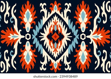 Ikat pattern, Depicts bold, striking motifs, common in Central Asian decor, symbolizing local traditions