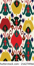 Ikat pattern - digital pattern for fabrics, traditional textile product in Central Asian region, old school art in Ferghana valley. Not seamless. 