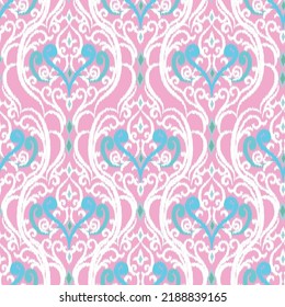 Ikat pattern - digital patterns for fabrics.  Ikat is the traditional textile product in the central Asian region. Pastel pink color