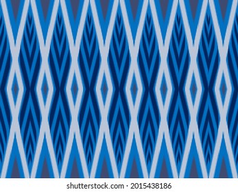 Ikat pattern as ethnic fabric. Design for fabric, background, wallpaper, vector, carpet, traditional fabric in blue tone. Wallpaper in seamless pattern design. Native design in geometric pattern. 