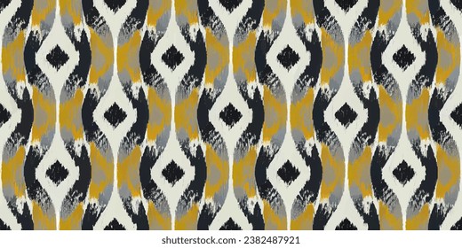 Ikat pattern. Ethnic tribal, boho colors seamless wallpaper.  Ethnic Ikat abstract background art.Illustration for greeting cards, printing and other design project.