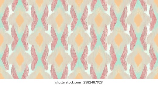 Ikat pattern. Ethnic tribal, boho colors seamless wallpaper.  Ethnic Ikat abstract background art.Illustration for greeting cards, printing and other design project.