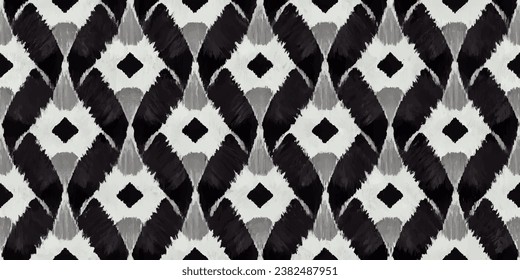 Ikat pattern. Ethnic tribal, boho colors seamless wallpaper.  Ethnic Ikat abstract background art.Illustration for greeting cards, printing and other design project.