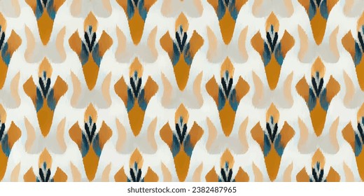 Ikat pattern. Ethnic tribal, boho colors seamless wallpaper.  Ethnic Ikat abstract background art.Illustration for greeting cards, printing and other design project.