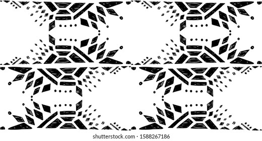 Ikat pattern etnic indian ornamental black and white illustration. Navajo motif texture ornate  design for surface print.