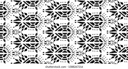 Ikat pattern etnic indian ornamental black and white illustration. Navajo motif texture ornate  design for surface print background