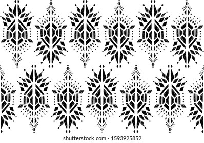 Ikat pattern etnic indian ornamental black and white illustration. Navajo motif texture ornate  design for surface print.