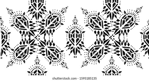 Ikat pattern etnic indian ornamental black and white illustration. Navajo motif texture ornate  design for surface print background
