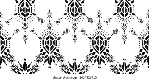 Ikat pattern etnic indian ornamental black and white illustration. Navajo motif texture ornate  design for surface print backgrund