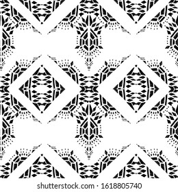 Ikat pattern etnic indian ornamental black and white illustration. Navajo motif texture ornate  design for surface print.