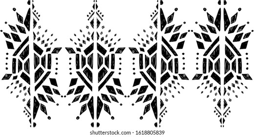 Ikat pattern etnic indian ornamental black and white illustration. Navajo motif texture ornate  design for surface print background