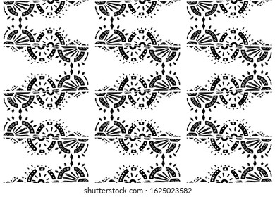 Ikat pattern etnic indian ornamental black and white illustration. Navajo motif texture ornate  design for surface print. 