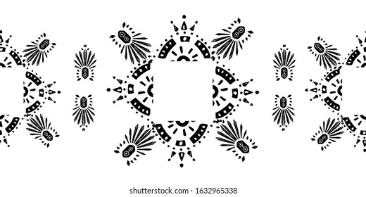 Ikat pattern etnic indian ornamental black and white illustration. Navajo motif texture ornate  design for surface print. 