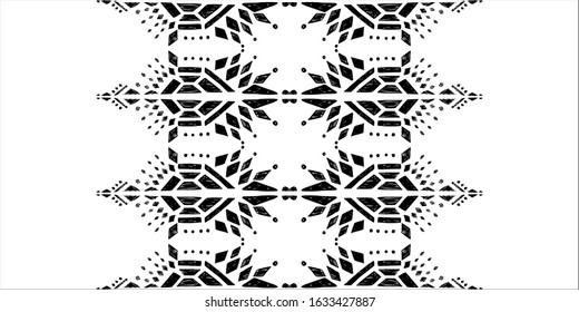 Ikat pattern etnic indian ornamental black and white illustration. Navajo motif texture ornate  design for surface print.