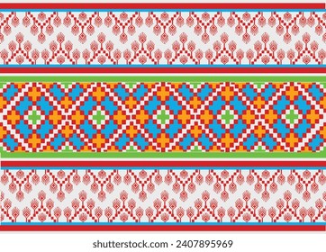 Ikat patrón tejido flor color naranja rojo Píxeles abstractos Azteca Símbolos forma geométrica vectorial Naturaleza ética trabajo tribal nativo fondo papel pintado de fondo 