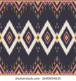 ikat pattern fabric heritage Colorful geometric pattern with diamond shapes and intricate details