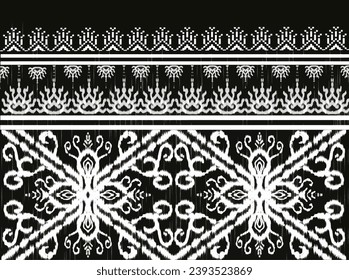 Ikat pattern fabric white black flower Abstract Aztec symbol illustration geometric shape vector pattern Ethic nature native tribal background backdrop wallpaper print textile clothing fashion decorat