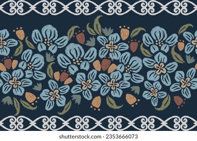 Ikat pattern floral embroidery background, flower motifs seamless pattern. Ethnic oriental pattern traditional.Aztec style abstract pattern vector illustration. Design for texture,fabric,clothing,rug.