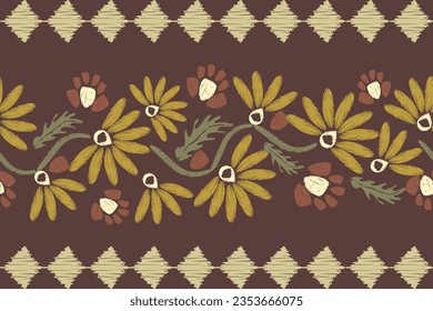 Ikat pattern floral embroidery background, flower motifs seamless pattern. Ethnic oriental pattern traditional.Aztec style abstract pattern vector illustration. 