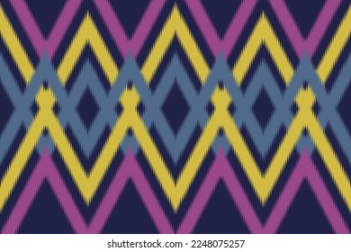 Ikat pattern . Geometric chevron abstract illustration, wallpaper. Tribal ethnic vector texture. Aztec style. Folk embroidery. Indian, Scandinavian, African rug.design for carpet,sarong  ,colorful 