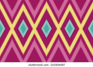 Ikat pattern . Geometric chevron abstract illustration, wallpaper. Tribal ethnic vector texture. Aztec style. Folk embroidery. Indian, Scandinavian, African rug.design for carpet,sarong  ,colorful 