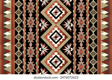 Ikat pattern geometric colorful ethnic traditional textile, Ikat rug woven handmade decor interior design Navajo  tribal vector seamless pattern. Native American ornament. Ethnic South Western decor 