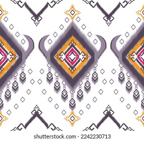 Patrón de Ikat. Patrón geométrico étnico africano, americano, occidental, pakistaní, asiático, azteca, textil y bohemio.diseño para fondo, papel pintado, alfombras, tela, batik, azulejos. Vector paisley Ikat. 