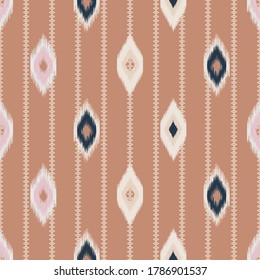 Ikat pattern. Geometric folk ornament. Tribal vector texture. Seamless striped pattern in Aztec style. Ethnic embroidery. 