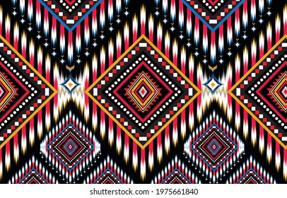 Ikat pattern geometric folklore ornament. Tribal ethnic vector texture. Seamless striped pattern in Aztec style. Figure tribal embroidery design for background or wallpaper and clothing.