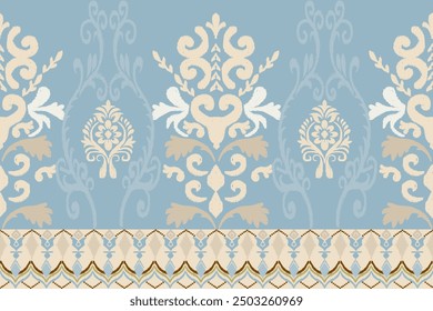 Ikat pattern hand drawn Blue and white tone, Motif ethnic  floral seamless textil,  embroidery, print striped ornament floral, pattern, design for wrapping, silk, scarf, background, textile