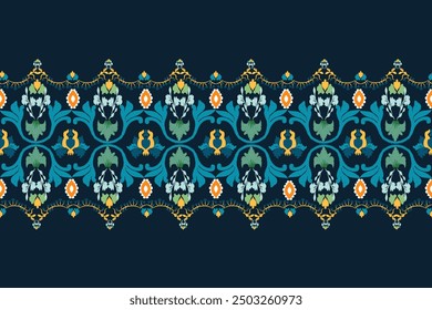 Ikat pattern hand drawn Blue and white tone, Motif ethnic  floral seamless textil,  embroidery, print striped ornament floral, pattern, design for wrapping, silk, scarf, background, textile