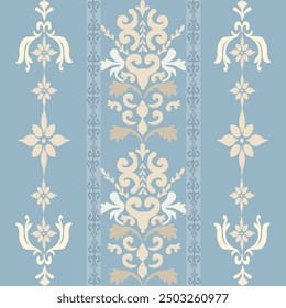 Ikat pattern hand drawn Blue and white tone, Motif ethnic  floral seamless textil,  embroidery, print striped ornament floral, pattern, design for wrapping, silk, scarf, background, textile