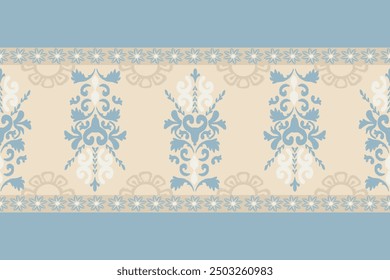 Ikat pattern hand drawn Blue and white tone, Motif ethnic  floral seamless textil,  embroidery, print striped ornament floral, pattern, design for wrapping, silk, scarf, background, textile