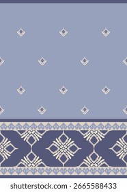 Ikat pattern hand drawn Blue tone, Motif ethnic floral seamless textil, embroidery, print striped ornament floral, pattern, design for wrapping, silk, scarf, background, textile