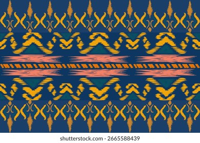 Patrón de Ikat dibujado a mano Tono azul, Motivo étnico floral sin costuras textil, bordado, impresión de rayas ornamento, patrón floral, diseño para envolver, seda, bufanda, fondo, textil