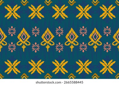 Patrón de Ikat dibujado a mano Tono azul, Motivo étnico floral sin costuras textil, bordado, impresión de rayas ornamento, patrón floral, diseño para envolver, seda, bufanda, fondo, textil