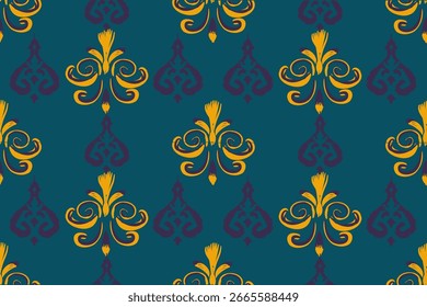 Ikat Muster handgezeichnet Blauer Ton, Motiv ethnische florale nahtlose Textil, Stickerei, Druck gestreifte Ornament floral, Muster, Design für die Verpackung, Seide, Schal, Hintergrund, Textil