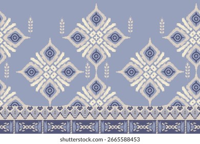 Patrón de Ikat dibujado a mano Tono azul, Motivo étnico floral sin costuras textil, bordado, impresión de rayas ornamento, patrón floral, diseño para envolver, seda, bufanda, fondo, textil