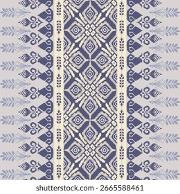 Ikat pattern hand drawn Blue tone, Motif ethnic floral seamless textil, embroidery, print striped ornament floral, pattern, design for wrapping, silk, scarf, background, textile