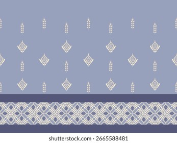 Ikat padrão mão desenhado Tom azul, Motif floral étnico textil sem costura, bordado, imprimir listrado ornamento floral, padrão, design para embrulhar, seda, cachecol, fundo, têxtil