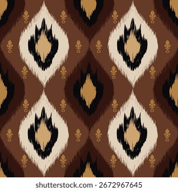 Ikat Muster handgezeichnet Brauner Ton, Motiv ethnische florale nahtlose Textil, Stickerei, Druck gestreifte Ornament floral, Muster, Design für die Verpackung, Seide, Schal, Hintergrund, Textil